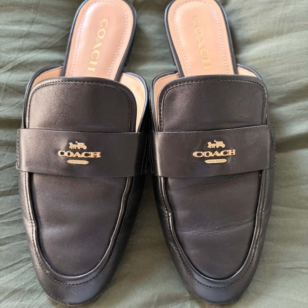Coach Black Leather Slip-On Loafers